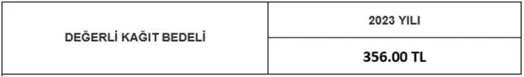 2023 Değerli Kağıt Bedeli