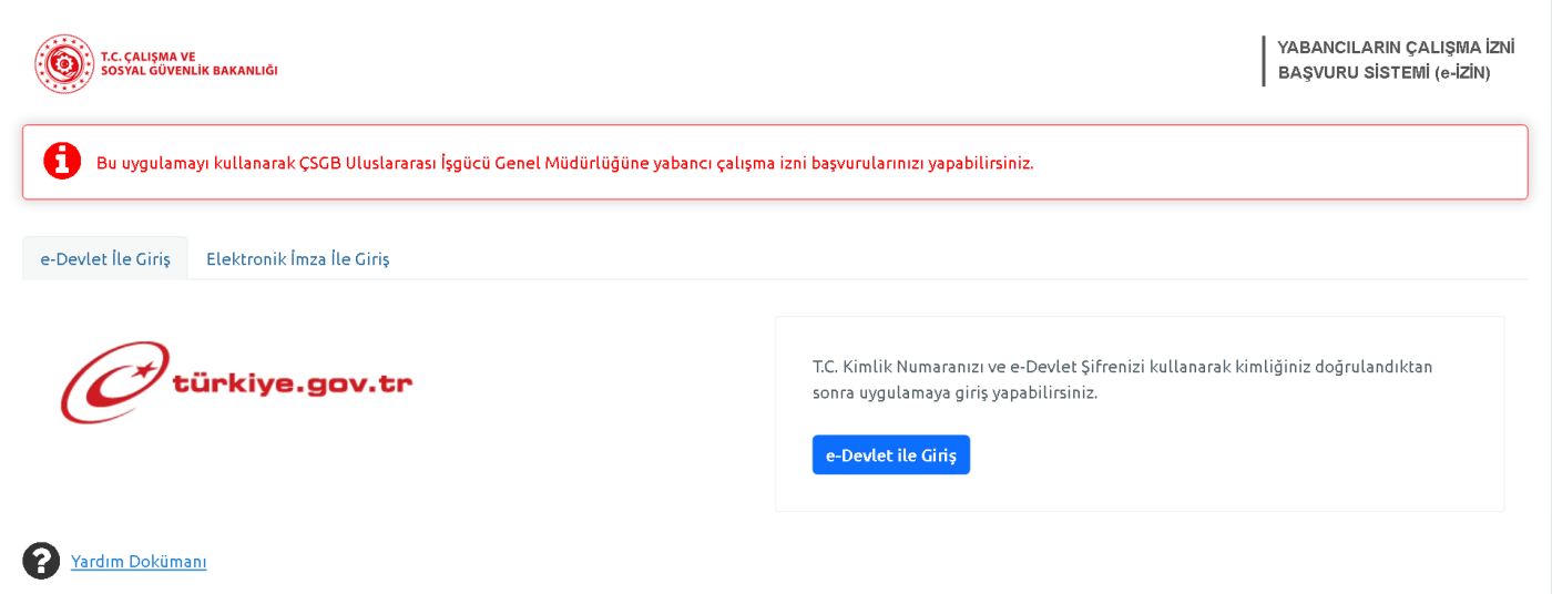 Çalışma İzni Başvuru Ekranı 2025 e-İzin Sistemi Giriş Rehberi
